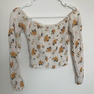 Hollister White and Yellow Floral Blouse